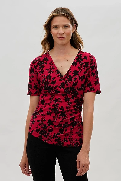 Beechers Brook Floral V-Neck Blouse - Red