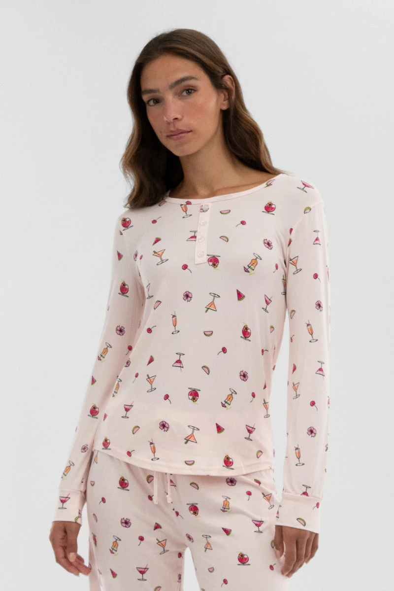Canada Weather Gear Drink Print Henley Pajama Top - Blush