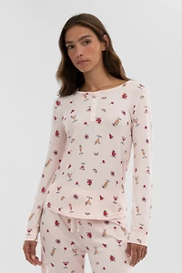 Canada Weather Gear Drink Print Henley Pajama Top - Blush
