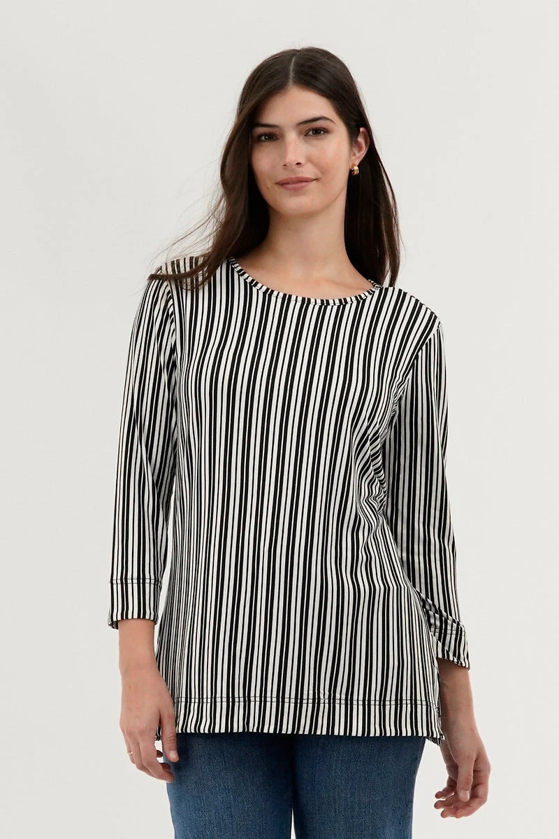 International INC Company Striped 3/4 Sleeve Blouse - Black