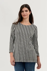 International INC Company Striped 3/4 Sleeve Blouse - Black