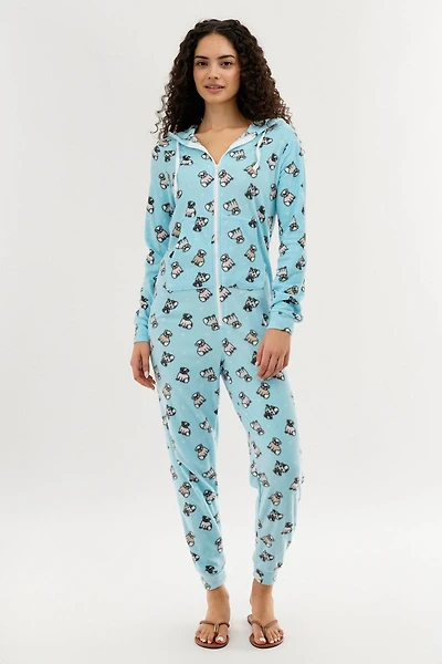 Canada Weather Gear Pug Print Fleece Onesie - Aqua