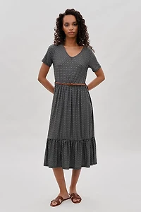 International INC Company Belted Short Sleeve Midi Dress - Black