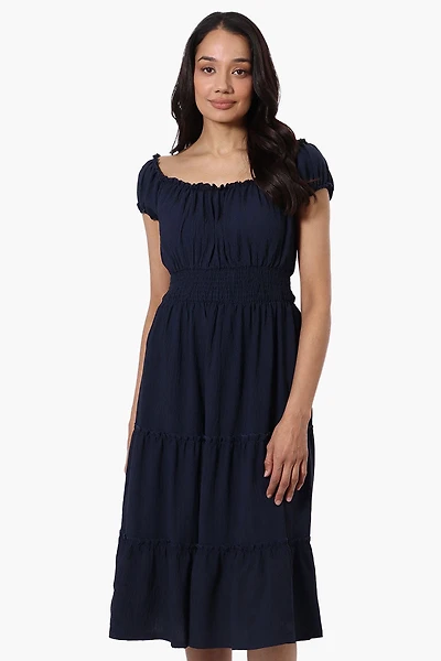 International INC Company Tiered Smocked Waist Maxi Dress - Navy