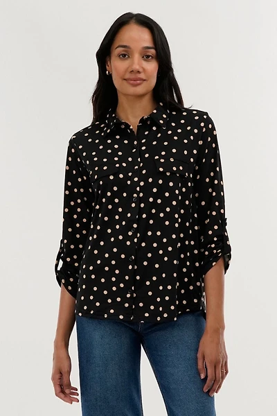 International INC Company Polka Dot Pattern Button Down Shirt - Black