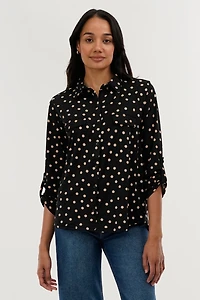 International INC Company Polka Dot Pattern Button Down Shirt - Black