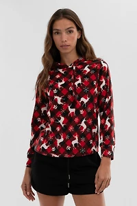 Festive Print Hooded Pajama Top