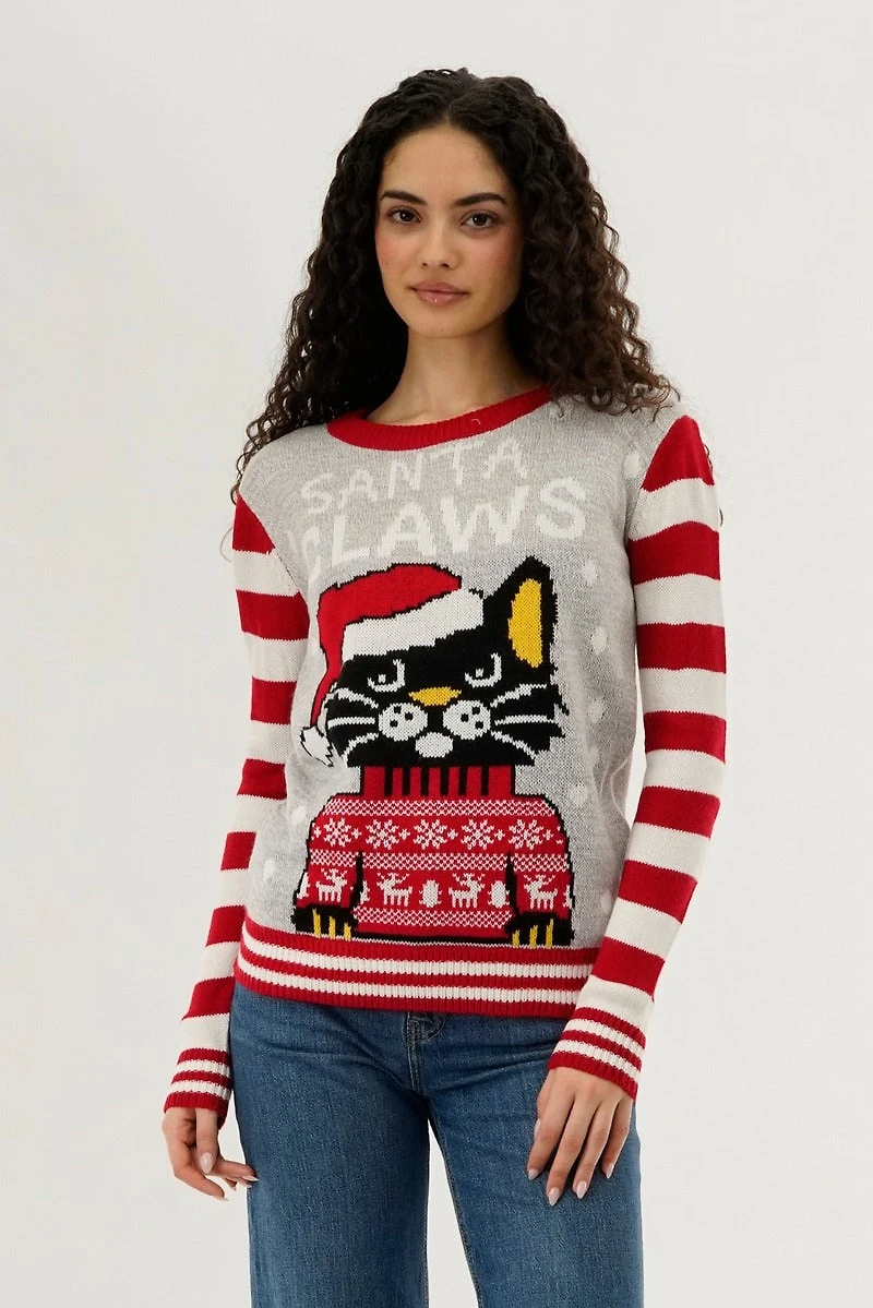 Festive Santa Claws Christmas Sweater - Red