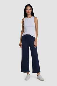 Foldover Wide Leg Cropped Pants - Navy