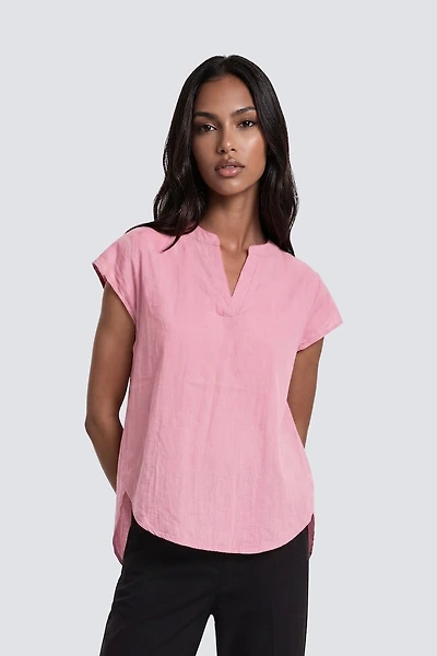 Cap Sleeve V-Neck Top - Pink