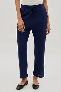 Waffle Knit Tie Waist Pants - Navy