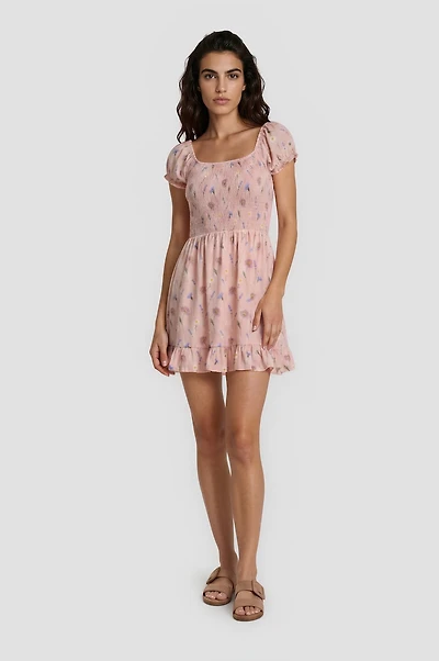 Short Sleeve Smock Sundress - Pink
