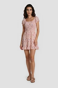 Short Sleeve Smock Sundress - Pink