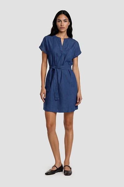 Short Sleeve Tie-Up Mini Dress - Navy