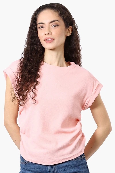 Impress Short Sleeve Side Ruching Blouse - Pink
