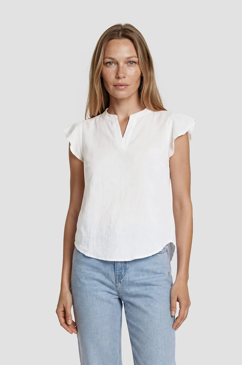 Cap Sleeve V Neck Shirt - White