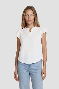 Cap Sleeve V Neck Shirt - White