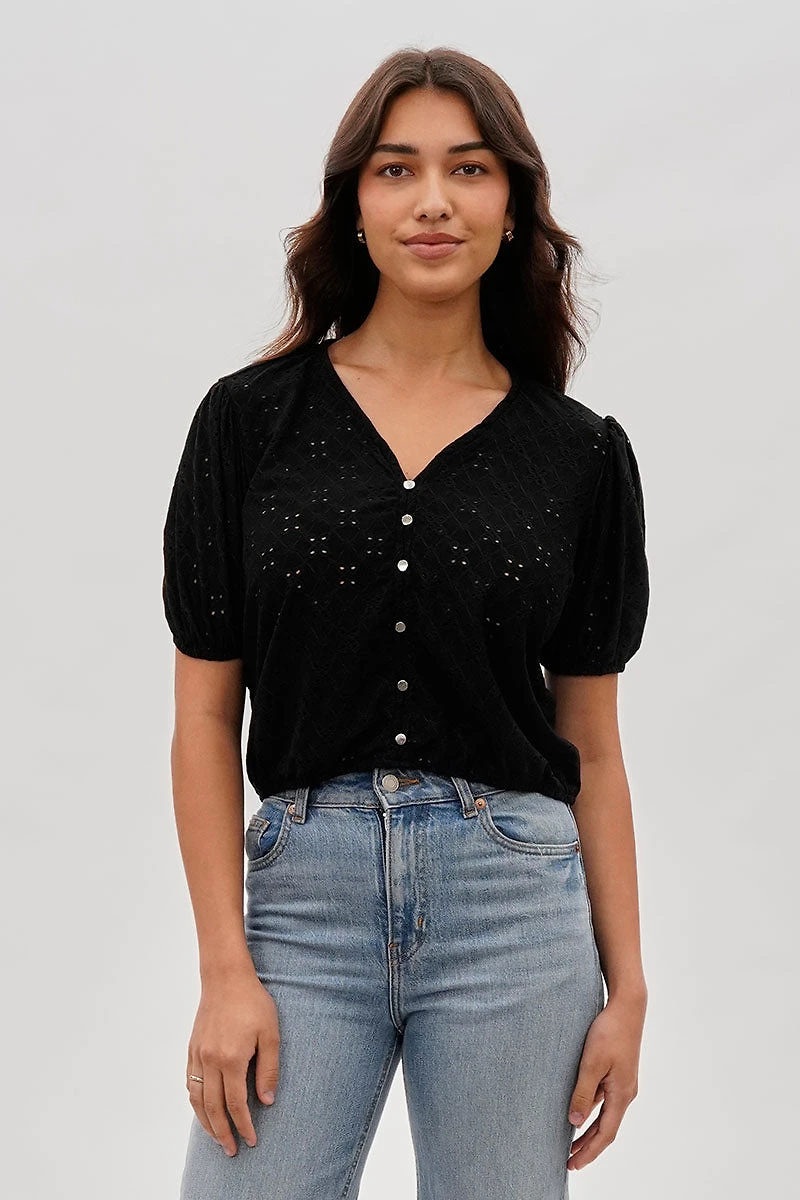 Beechers Brook Button Down Eyelet Blouse