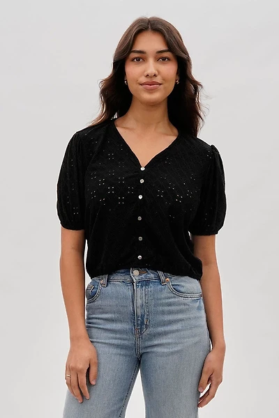 Beechers Brook Button Down Eyelet Blouse