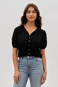 Beechers Brook Button Down Eyelet Blouse