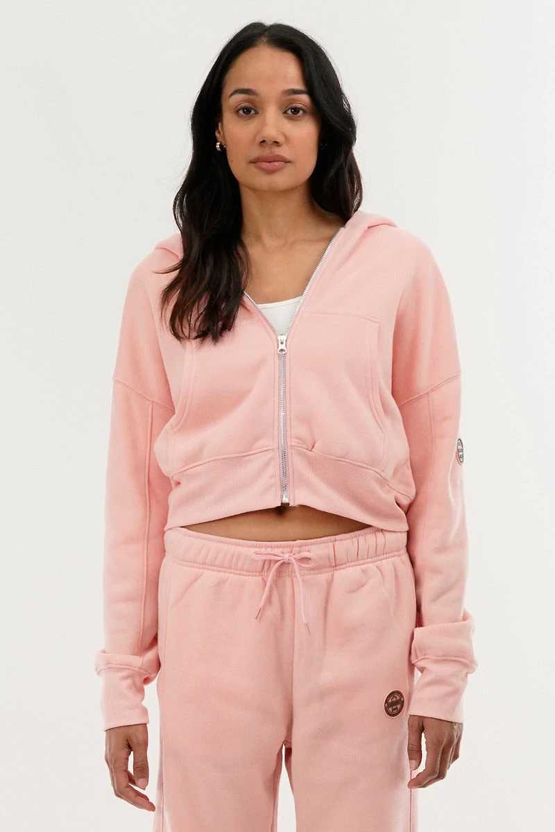Fahrenheit Cropped Zip Up Hoodie - Pink