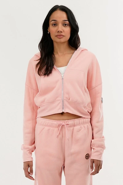 Fahrenheit Cropped Zip Up Hoodie - Pink
