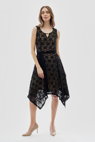 Costa Blanca Belted Lace Gold Bar Detail Cocktail Dress