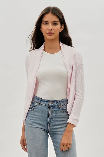 Fahrenheit Waffle Knit 3/4 Sleeve Cardigan