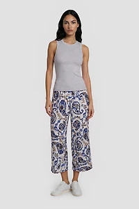 Fold Over Cropped Printed Pants - White