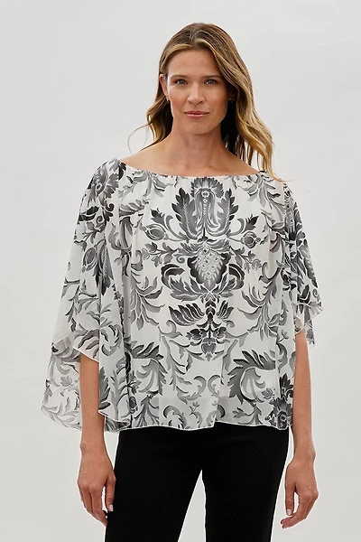 Costa Blanca Baroque Print Chiffon Blouse - White