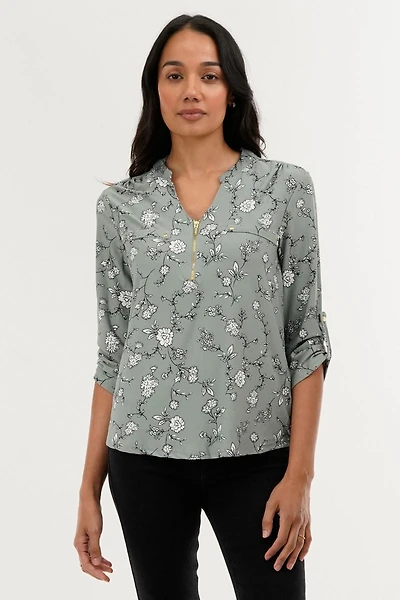 International INC Company Floral 1/4 Zip Blouse