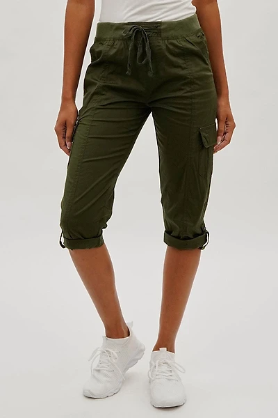 Tie Waist Cargo Capris - Olive