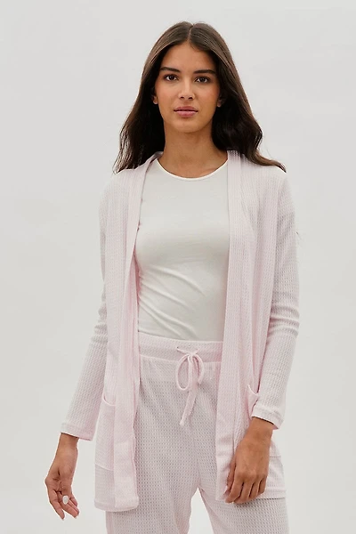 Fahrenheit Open Front Waffle Knit Cardigan