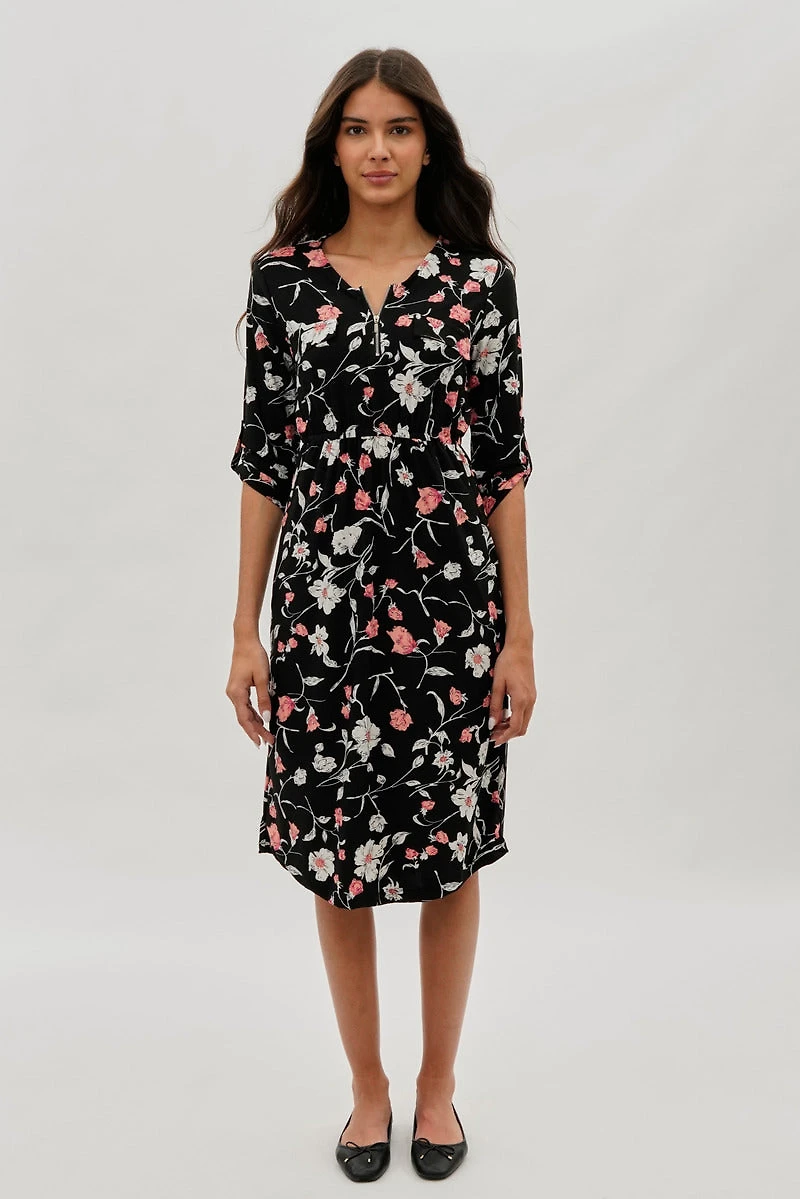 International INC Company Floral Front Zip Midi Dress
