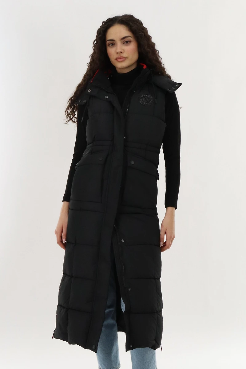 Canada Weather Gear Long Quilted Ribbed Neck Vest - Black