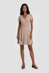 Crossover Short Wrap Dress - Taupe