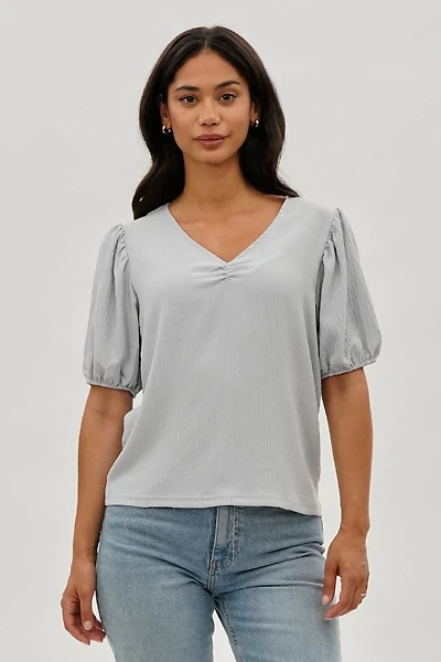 Stylexchange Vintage Puff Sleeve V-Neck Blouse