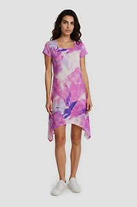 Printed Asymmetrical Dress - Magenta