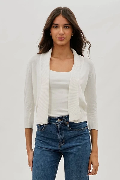 3/4 Sleeve Open Shrug Cardigan - White