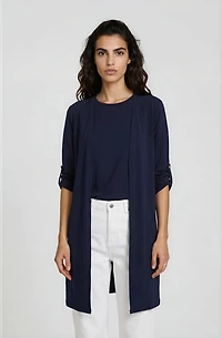 Long Open Front Cardigan - Navy
