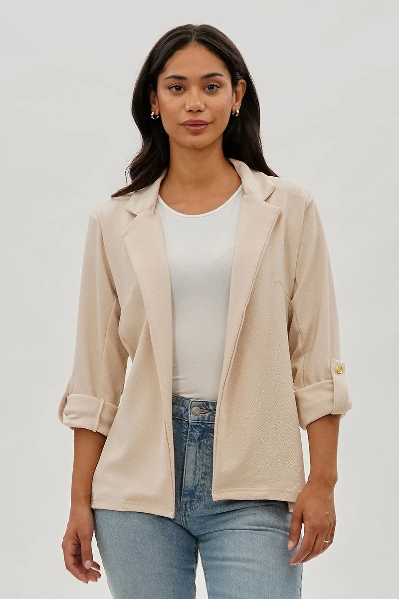 Majora Roll Up Sleeve Open Blazer - Cream