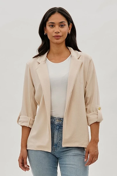 Majora Roll Up Sleeve Open Blazer - Cream