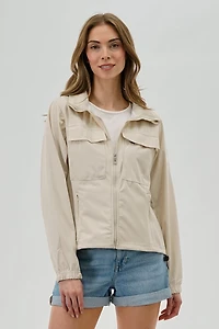 Canada Weather Gear Hooded Utility Lightweight Jacket - Cream