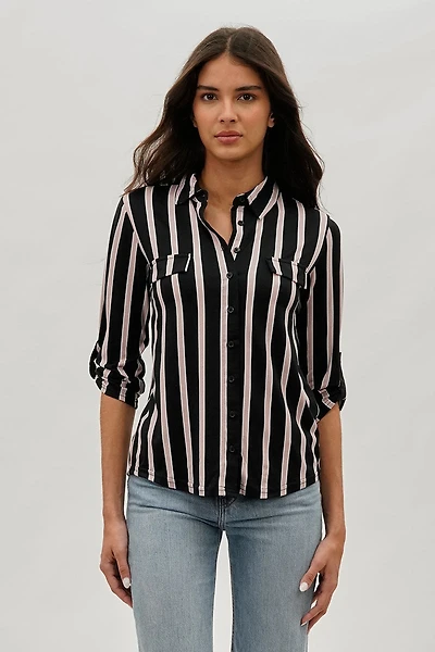 Majora Striped Collared Blouse - Black