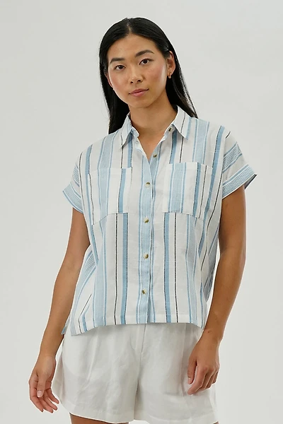 Striped Short Sleeve Shirt - Blue