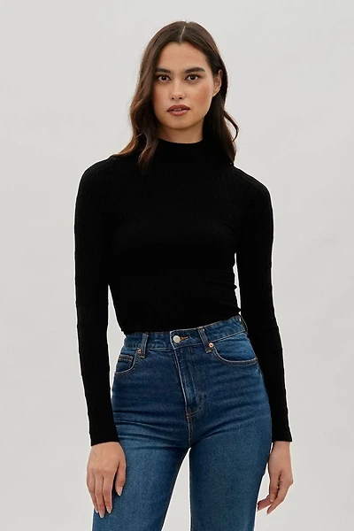 International INC Company Ribbed Mock Neck Long Sleeve Top