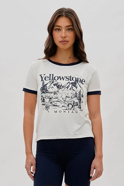 Stylexchange Vintage Yellowstone Graphic Ringer Tee - White