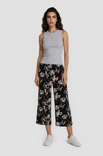 Wide Leg Cropped Pants - Black