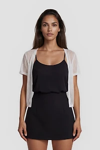 Short Sleeve Mesh Open Cardigan - White