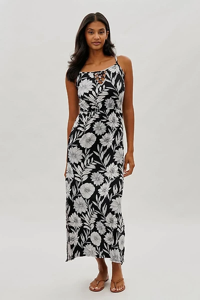 International INC Company Floral Keyhole Maxi Dress - Black